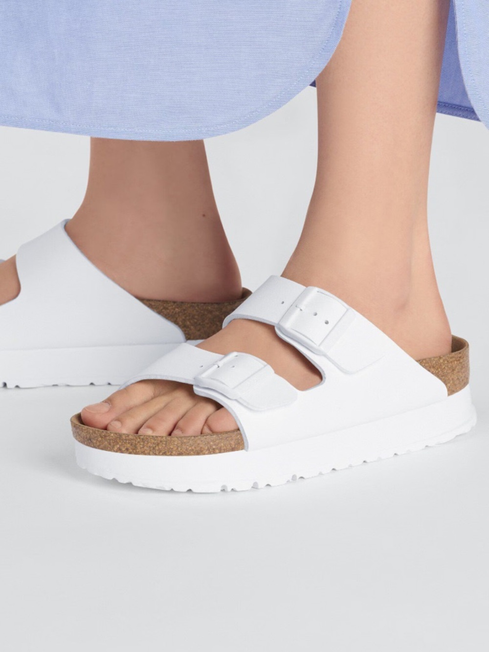 Birkenstock Papillio Arizona Platform in white.